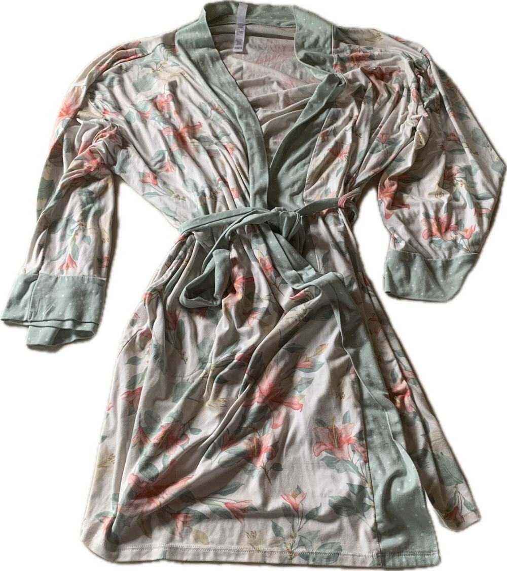 FN by Flora Nikrooz Short Robe Ivory Mint Peach Floral Ladies XXL